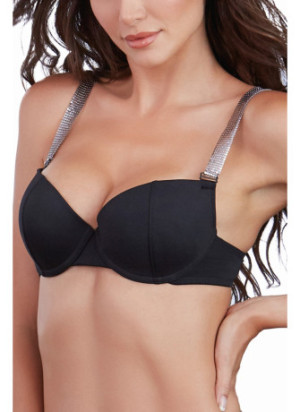 Soutien-gorge push-up coqué avec bretelles brillantes - DG11471BLK